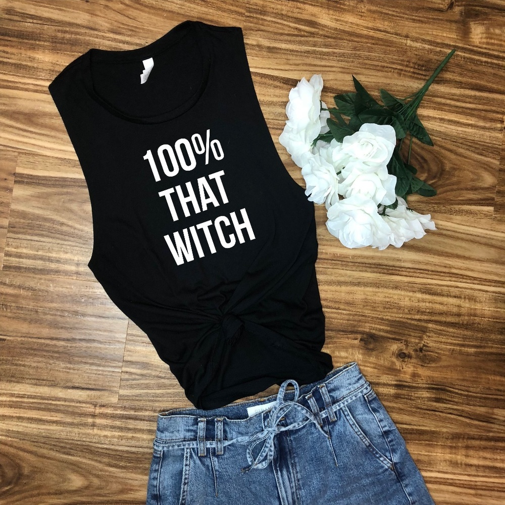 NWT 100% That Witch Ladies Flowy Muscle Tank